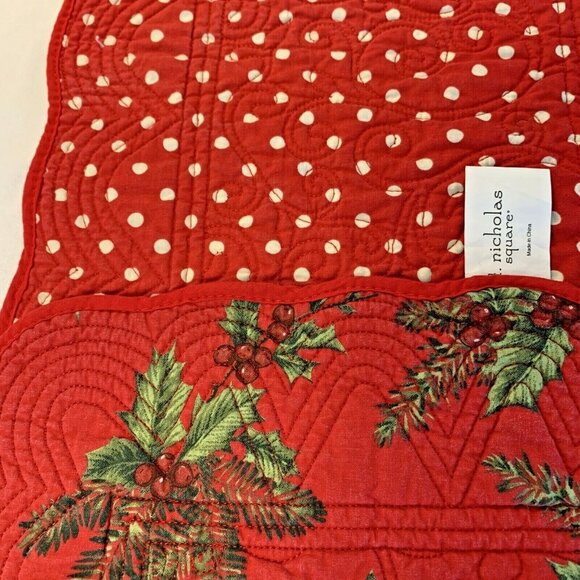 St. Nicholas Square Double Sided Red Ivy & Polka Dot Christmas Table Runner 50" - Picture 5 of 12